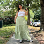 Gingham Long Skirt - Matcha