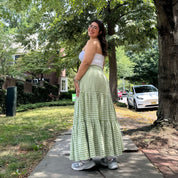 Gingham Long Skirt - Matcha
