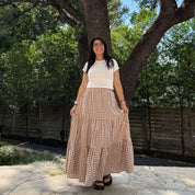 Gingham Long Skirt - Chestnut *Clearance Sale*