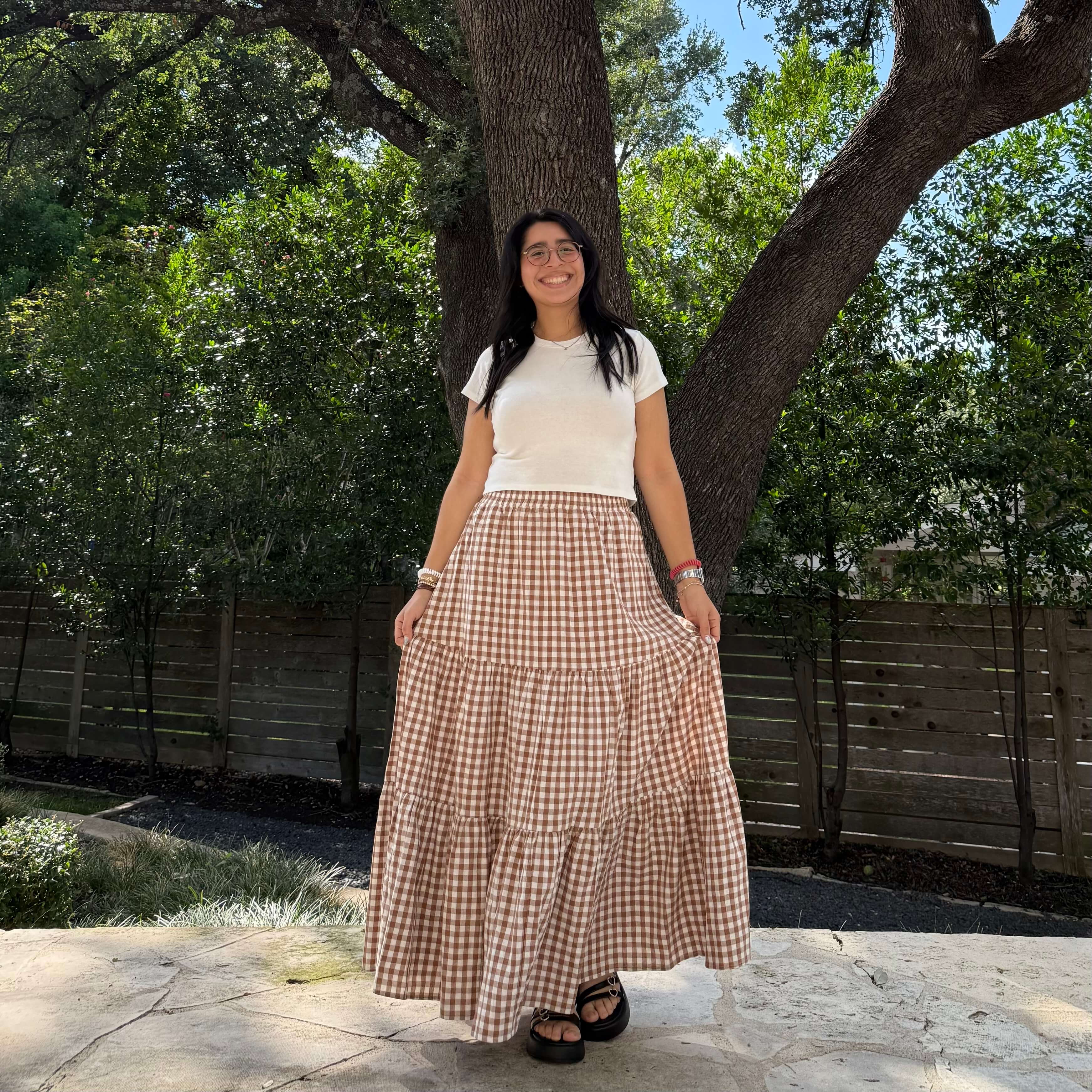 Gingham Long Skirt - Chestnut *Clearance Sale*