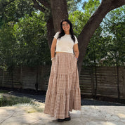 Gingham Long Skirt - Chestnut *Clearance Sale*