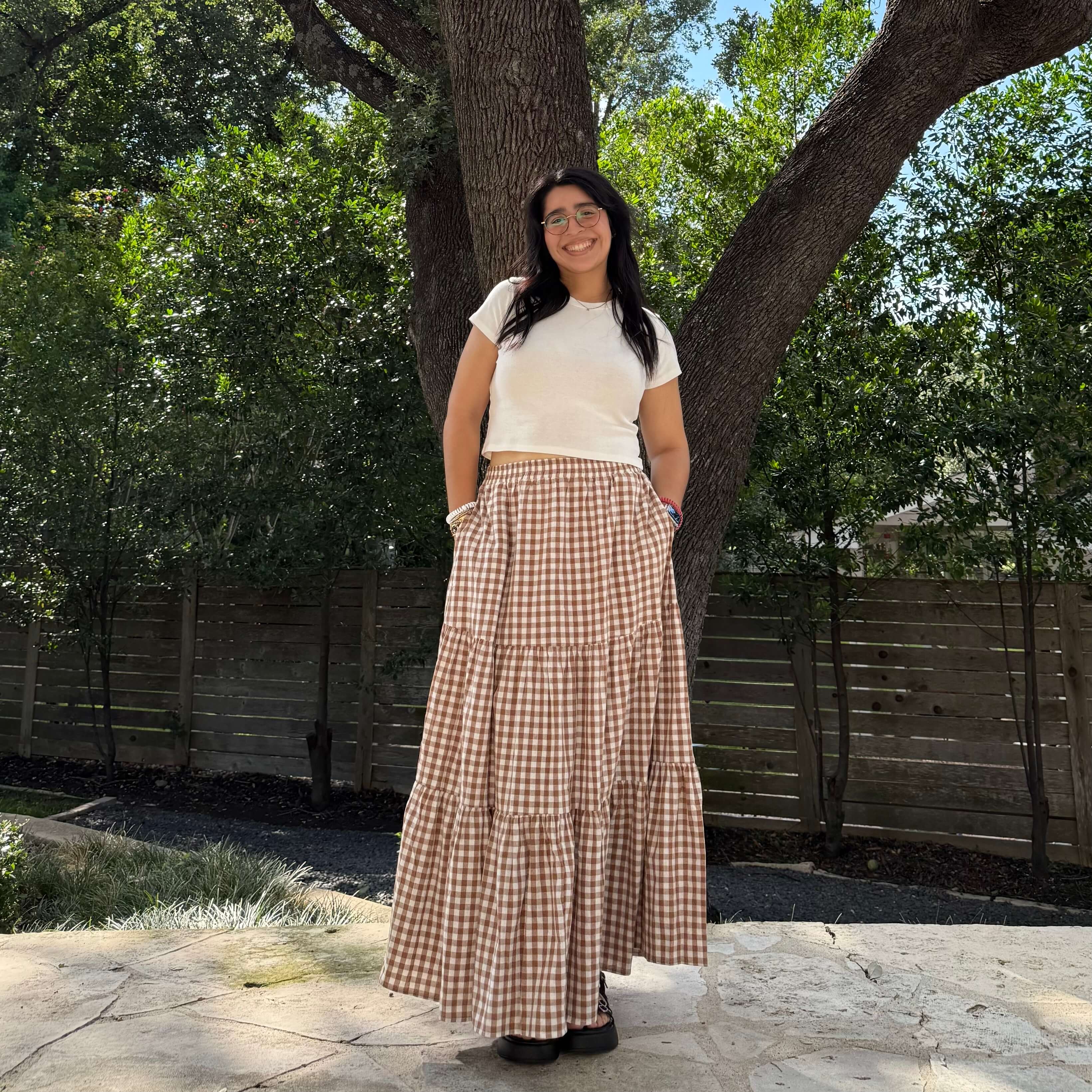 Gingham Long Skirt - Chestnut *Clearance Sale*