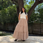 Gingham Long Skirt - Chestnut *Clearance Sale*