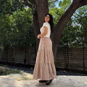 Gingham Long Skirt - Chestnut *Clearance Sale*