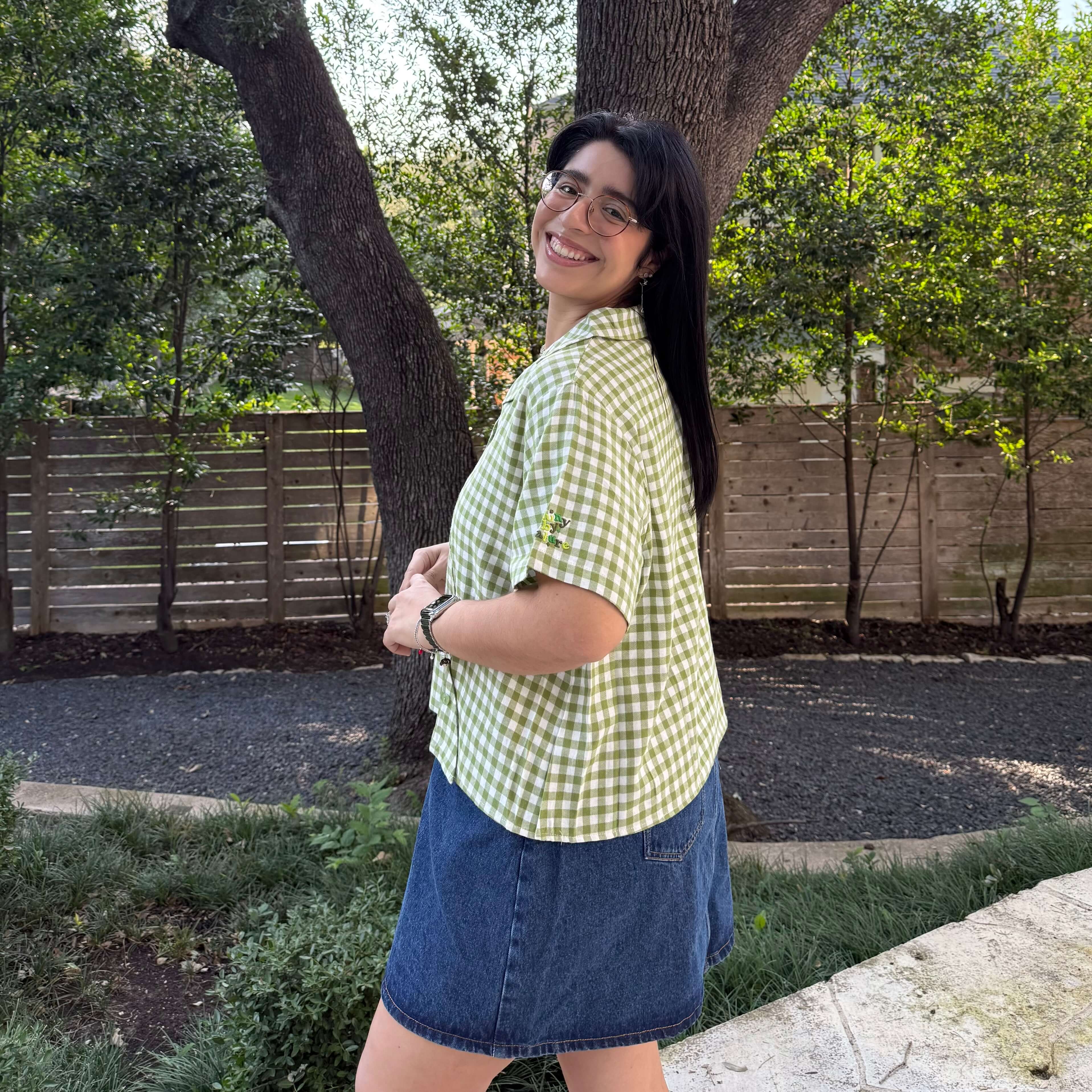 Diagonal Button-Up - Matcha Gingham