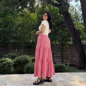 Gingham Long Skirt - Tomato